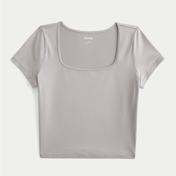 Hollister Gray Cropped Fitted T-Shirt with Short Sleeves - Picture 1 of 3